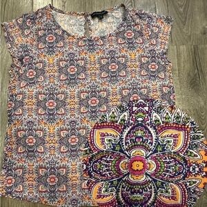Cynthia Rowley Bright Multi Color Boho Print Cap Sleeve Lightweight Blouse S